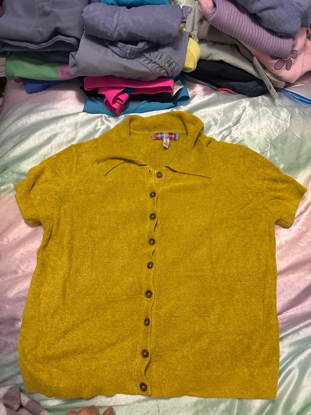 Urban Outfitters Mustard Yellow Short-Sleeve Button-Up Top